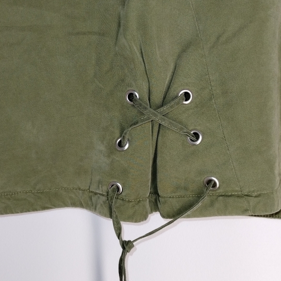 Zara Lace Up Corset V Neck Crop Top Olive Green Medium - Picture 3 of 4